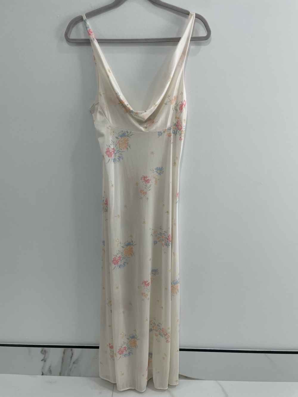Cream Floral Slip Dress with Cowl Neck
